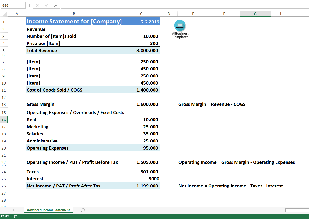 Advanced Income Statement 模板