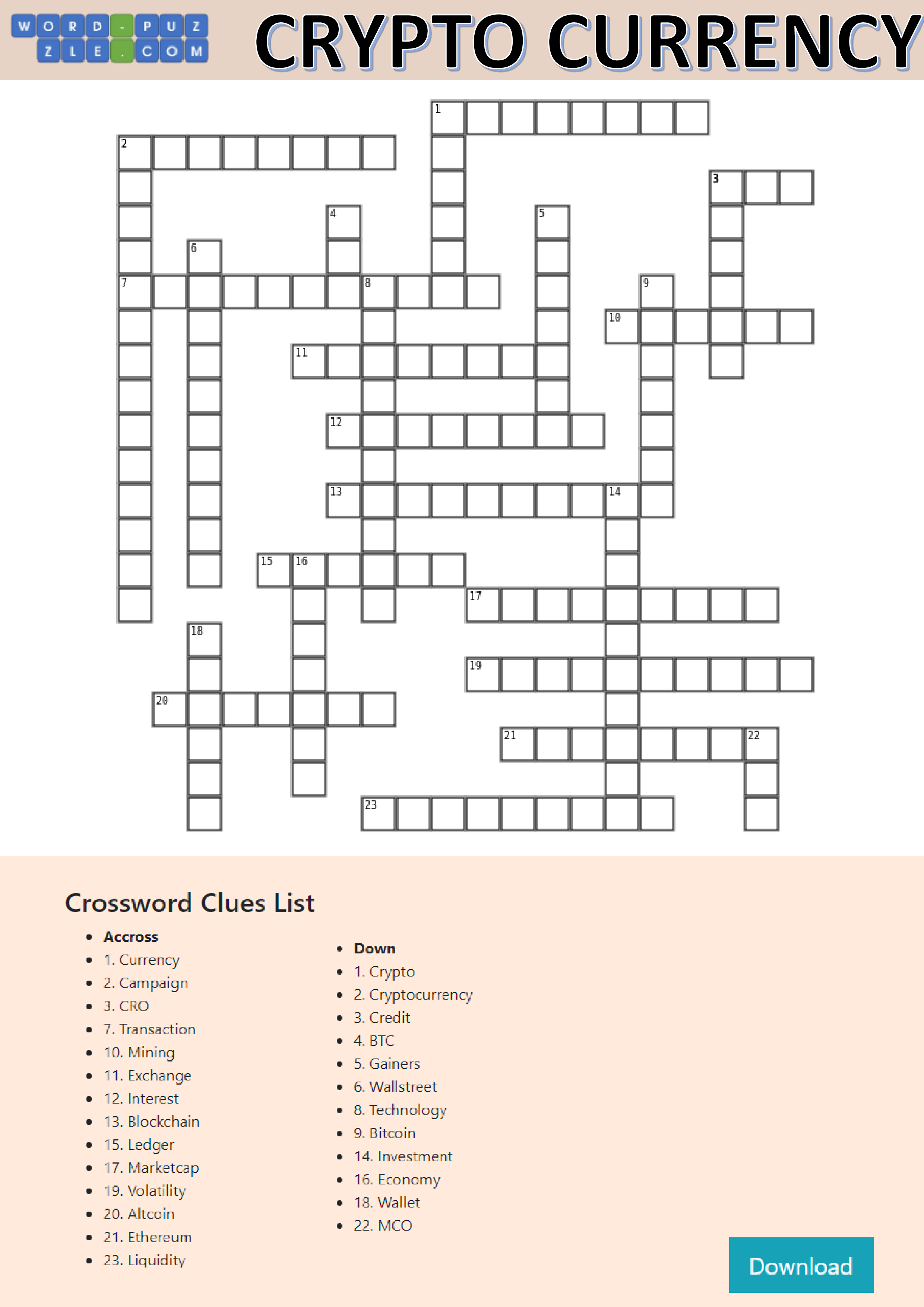 Cryptocurrency Crossword Puzzle main image