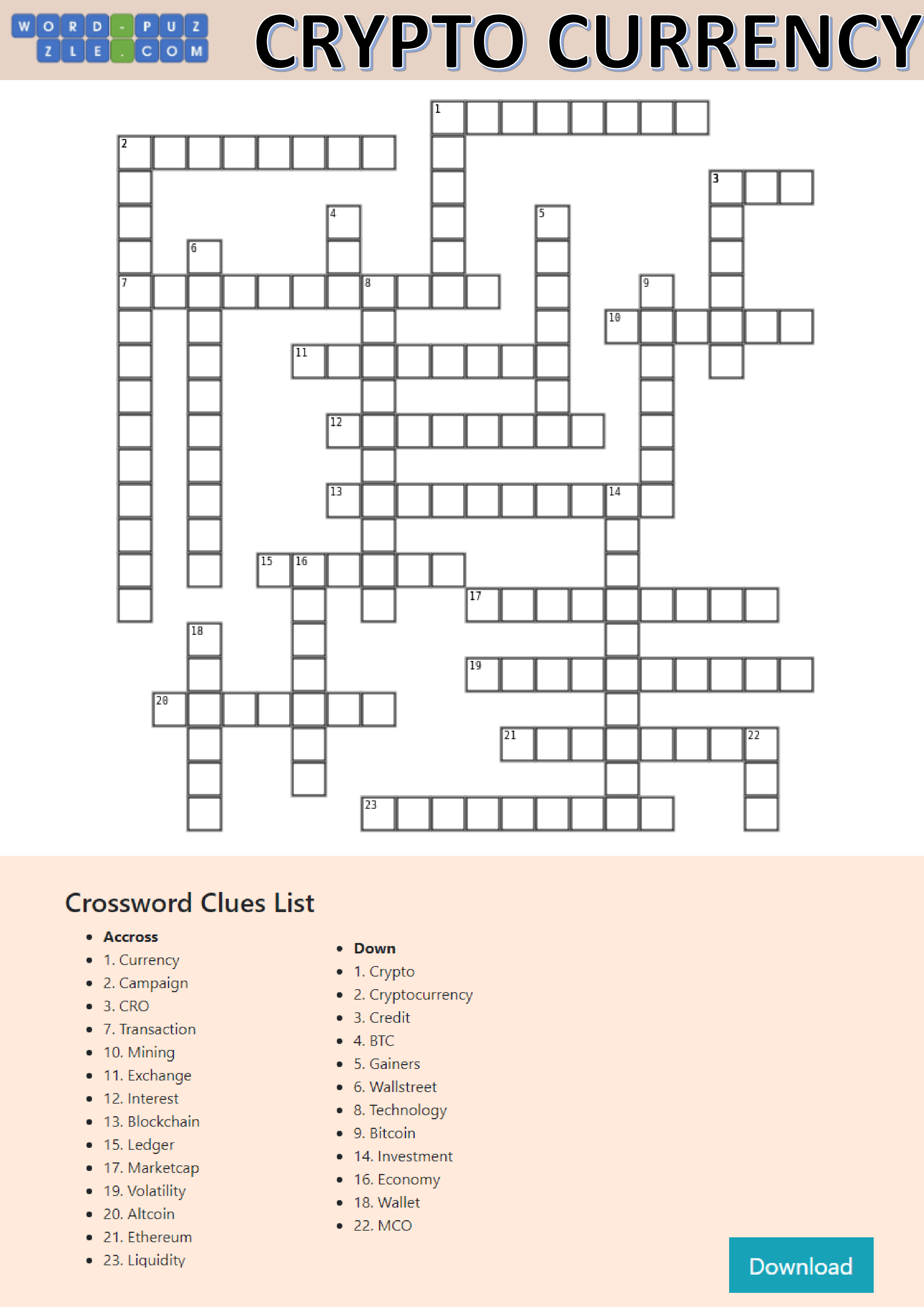 cryptocurrency crossword puzzle template