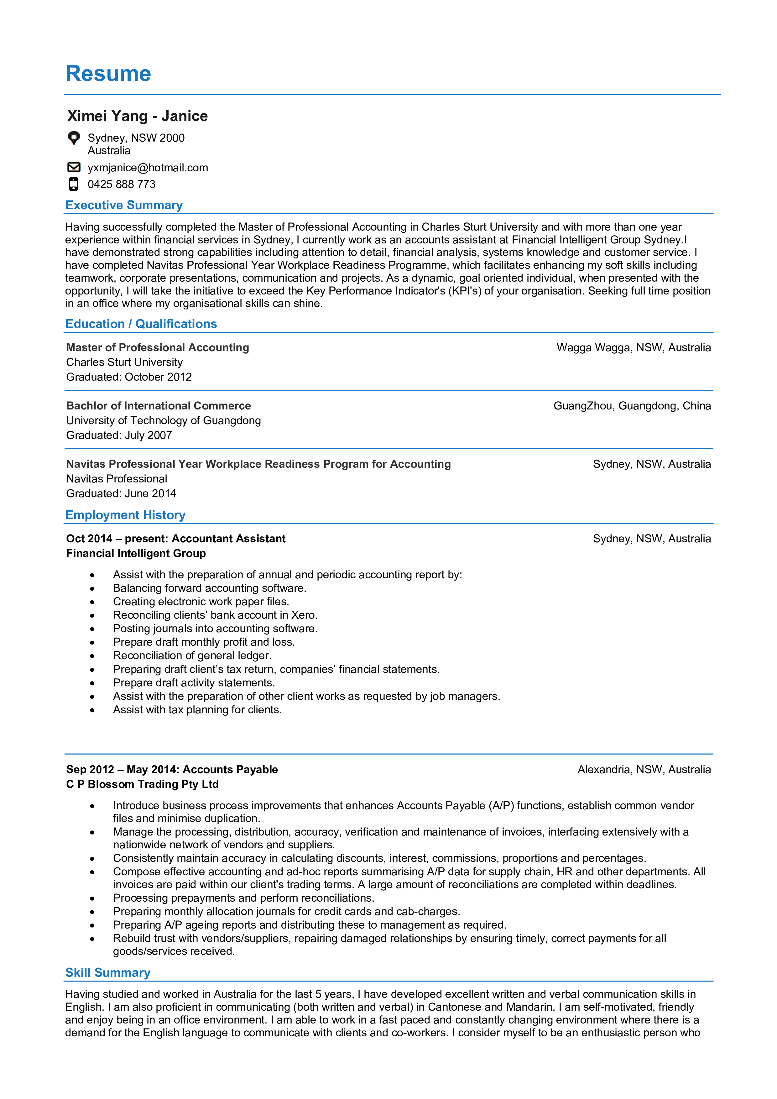 assistant accountant experience resume voorbeeld afbeelding 