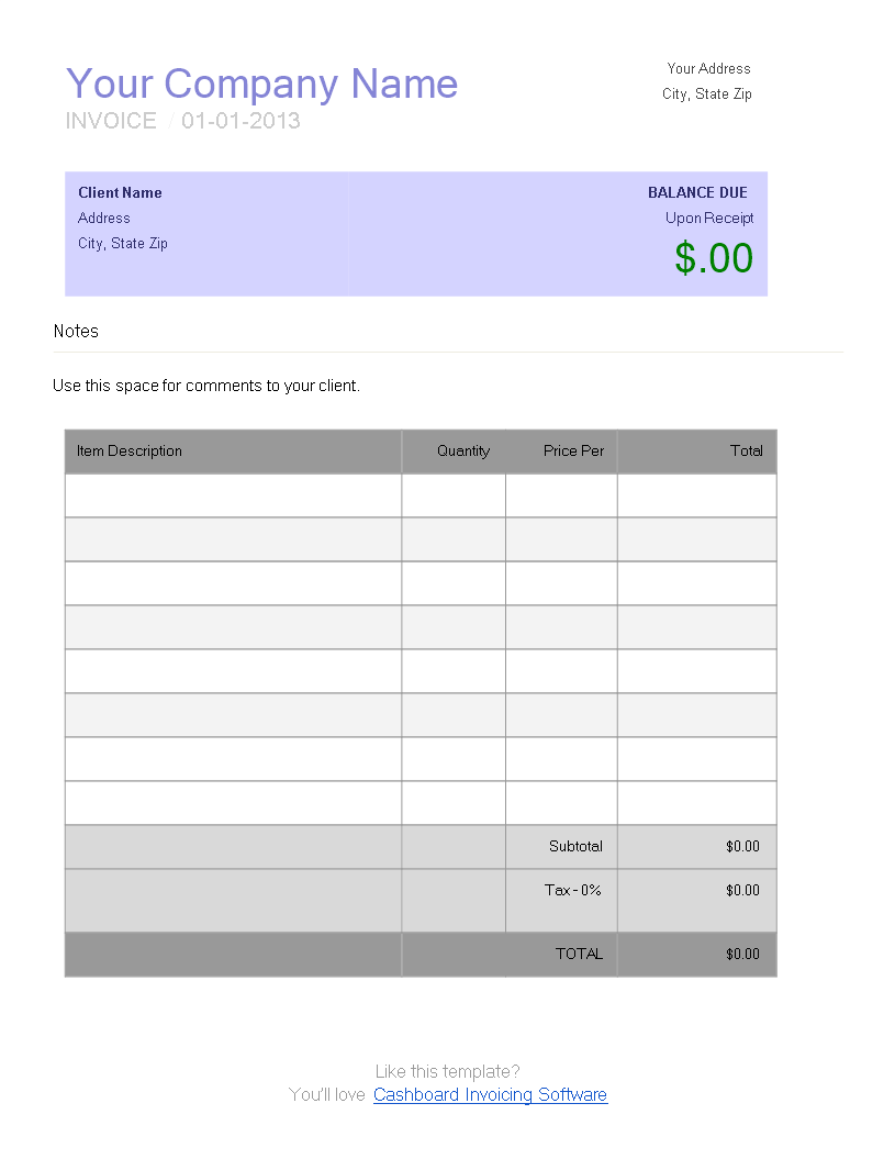 blank invoice for modèles
