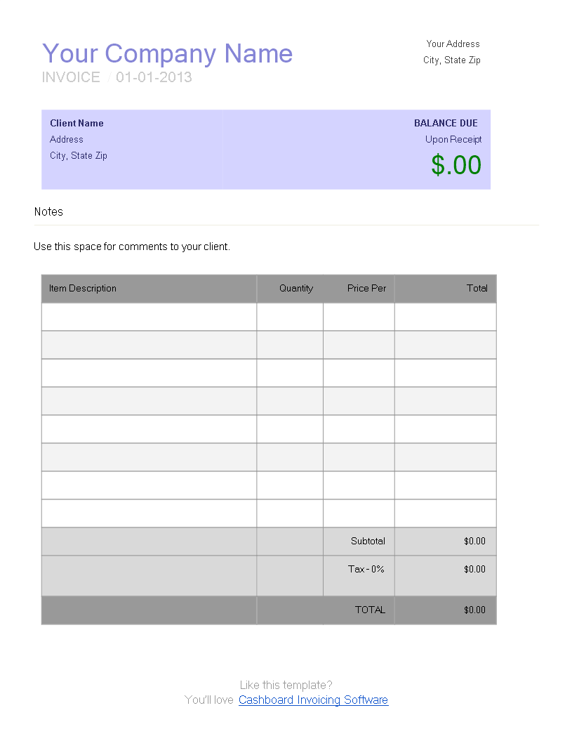 blank invoice for Hauptschablonenbild