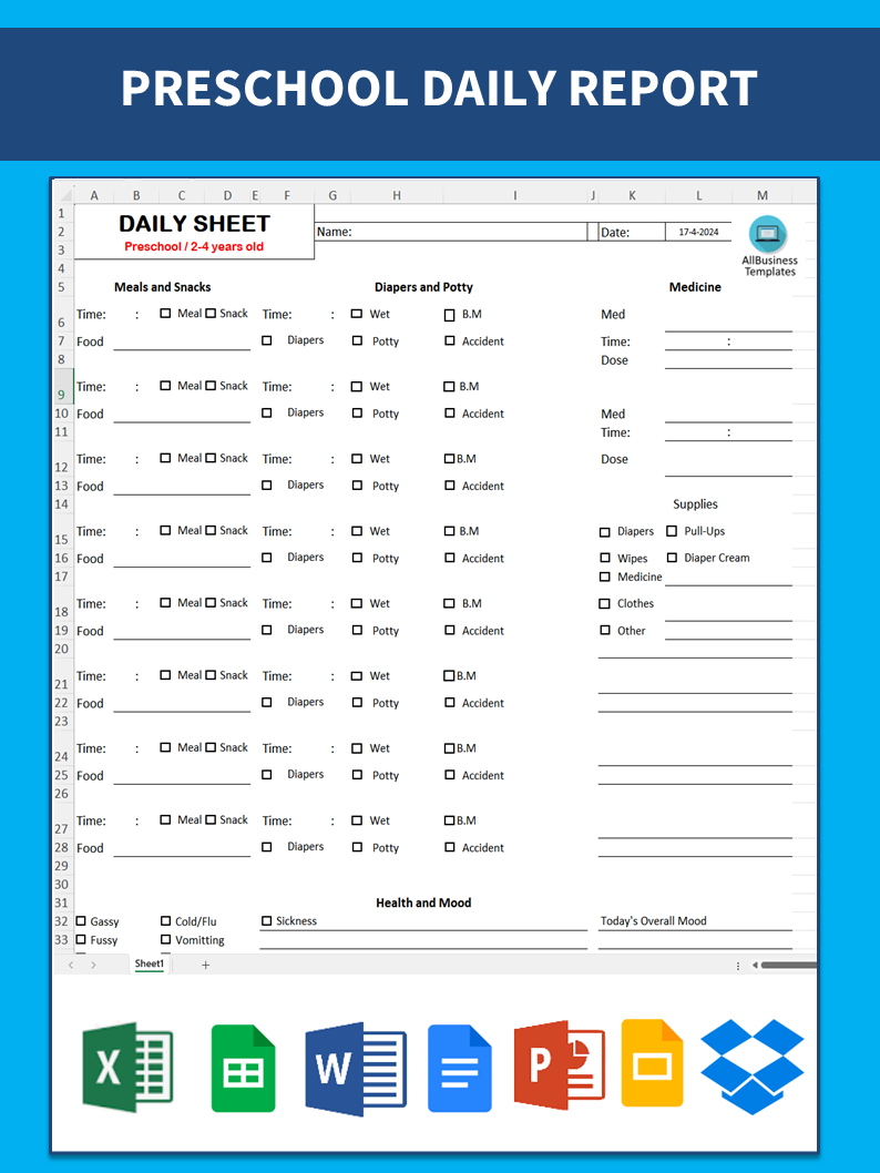 daily report sheets for preschool template