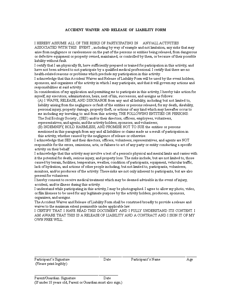 accident liability release form modèles