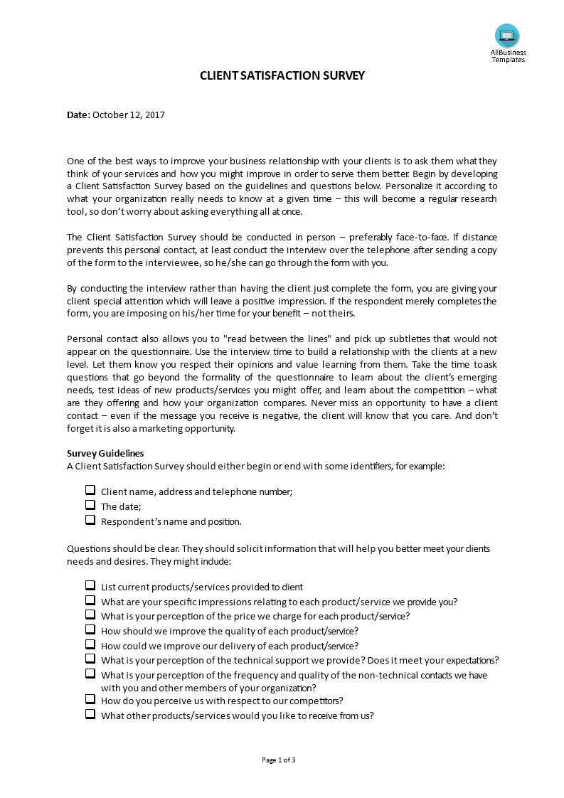 Client Satisfaction Survey Templates at allbusinesstemplates.com Client Satisfaction Survey Templates at allbusinesstemplates.com