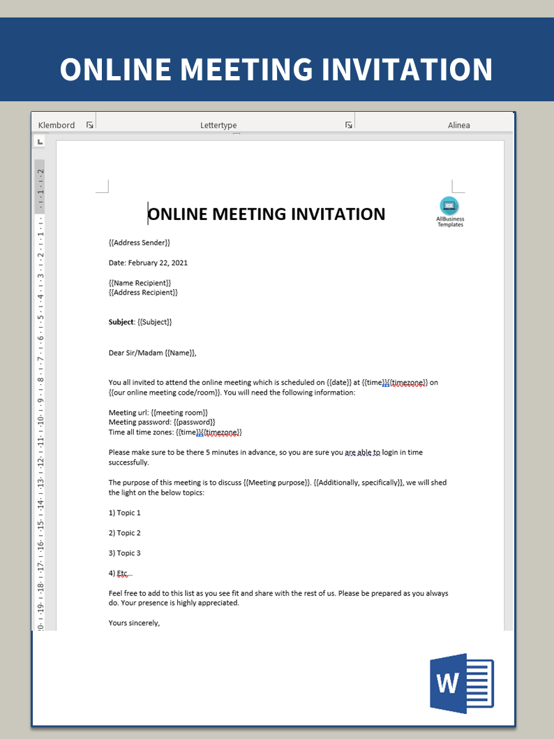 online meeting invitation modèles