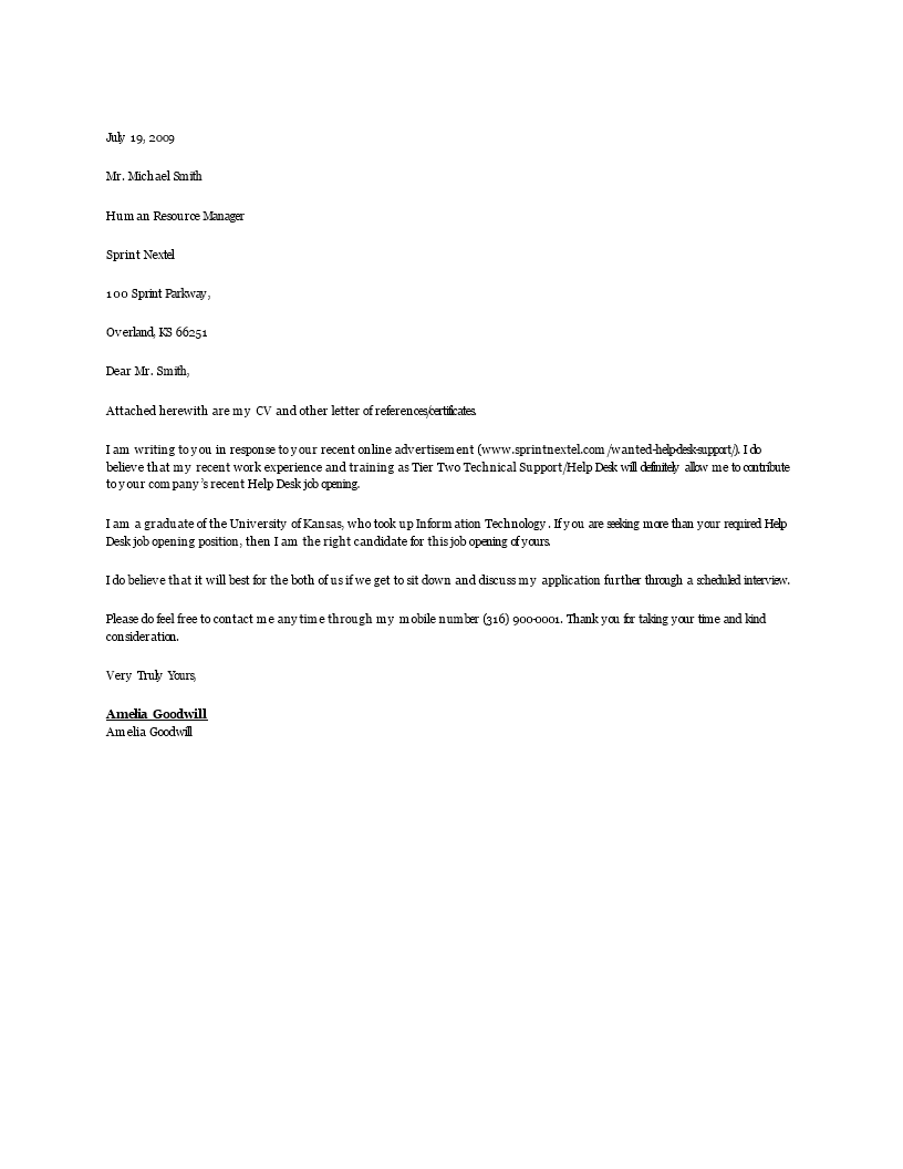 help desk cover letter template