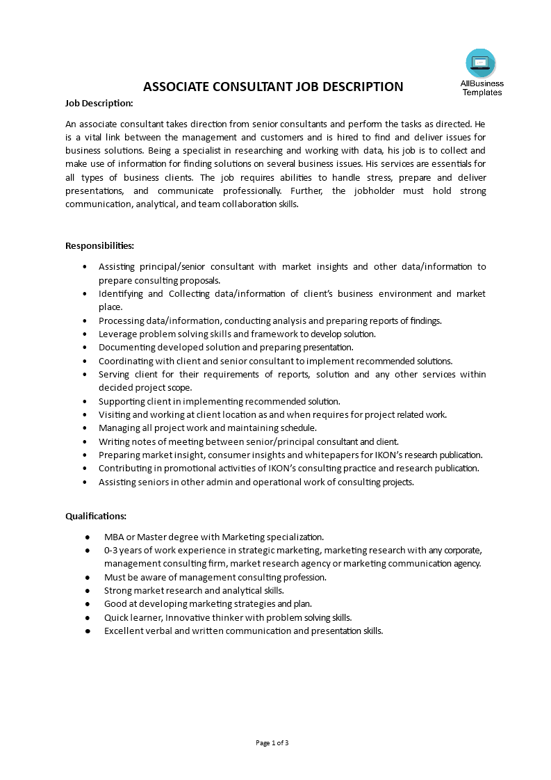 job description associate consultant plantilla imagen principal