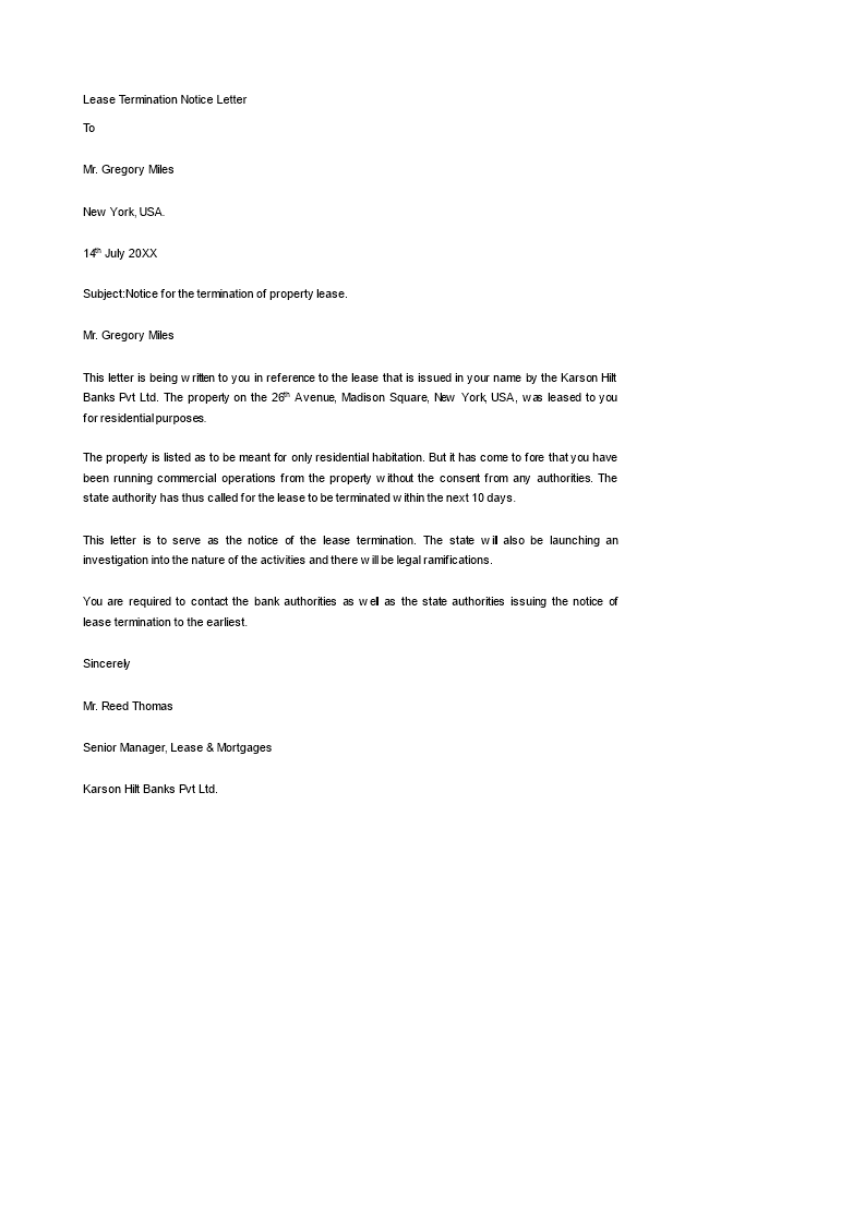 Company Lease Termination Notice Letter | Templates at ...