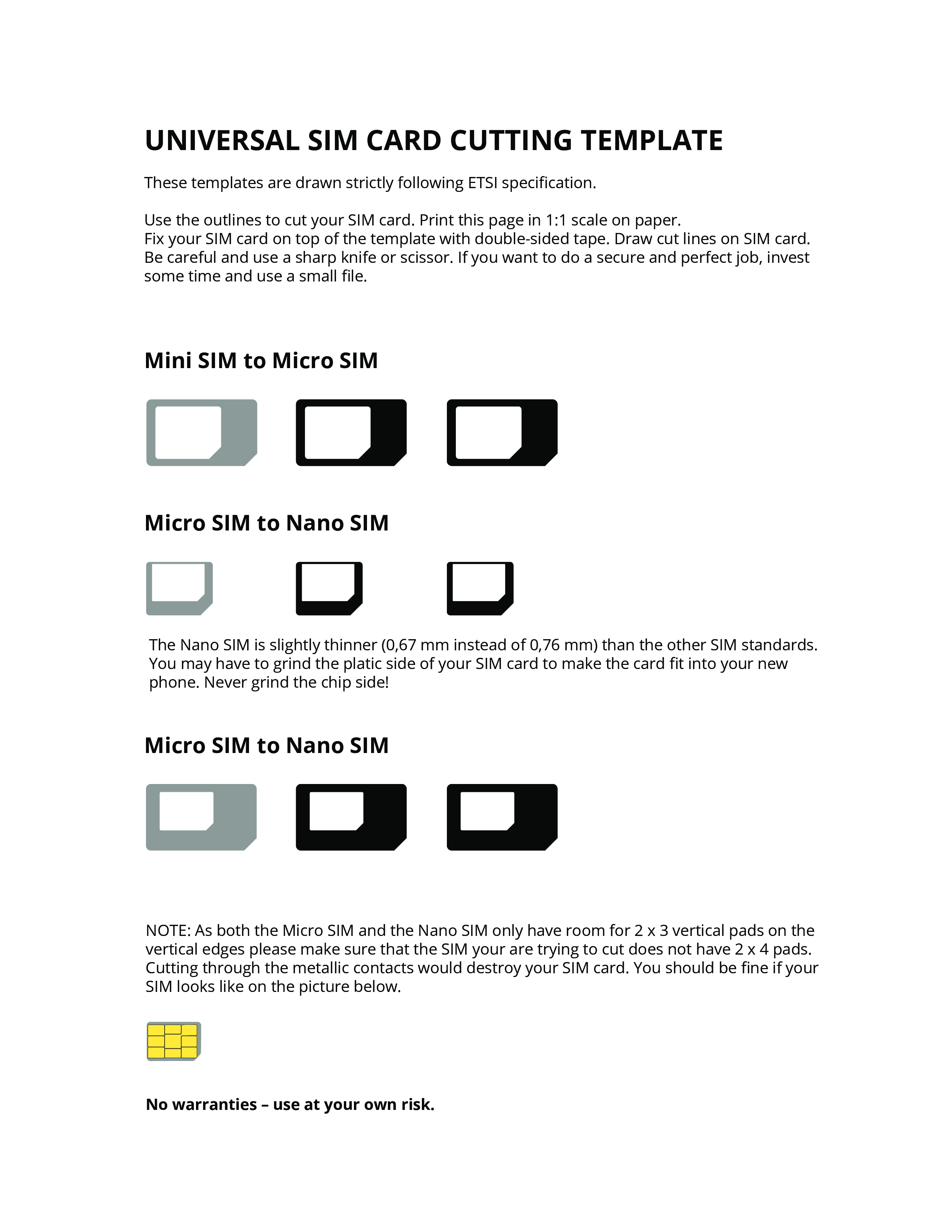 universal sim card cutting template Hauptschablonenbild