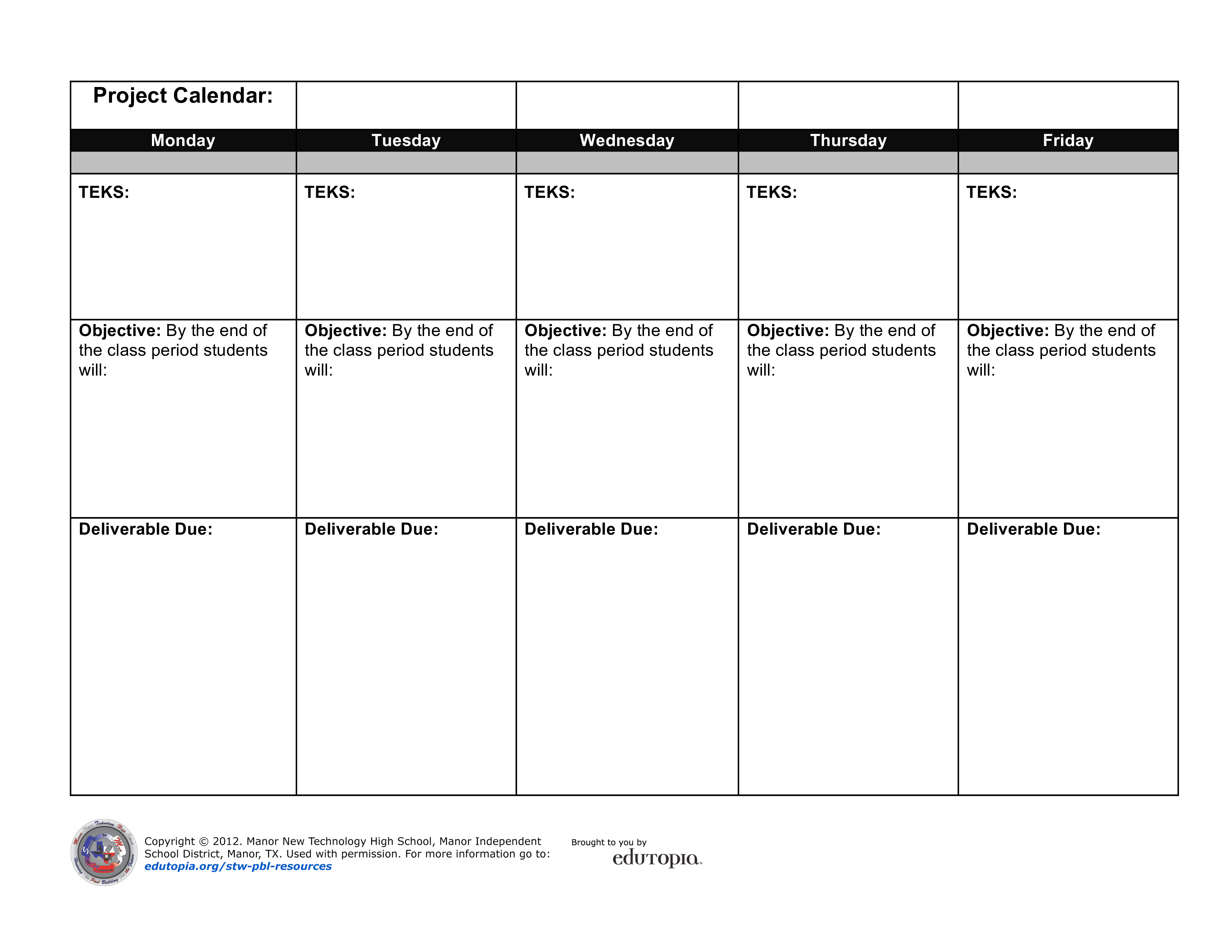 Simple Project Calendar 模板