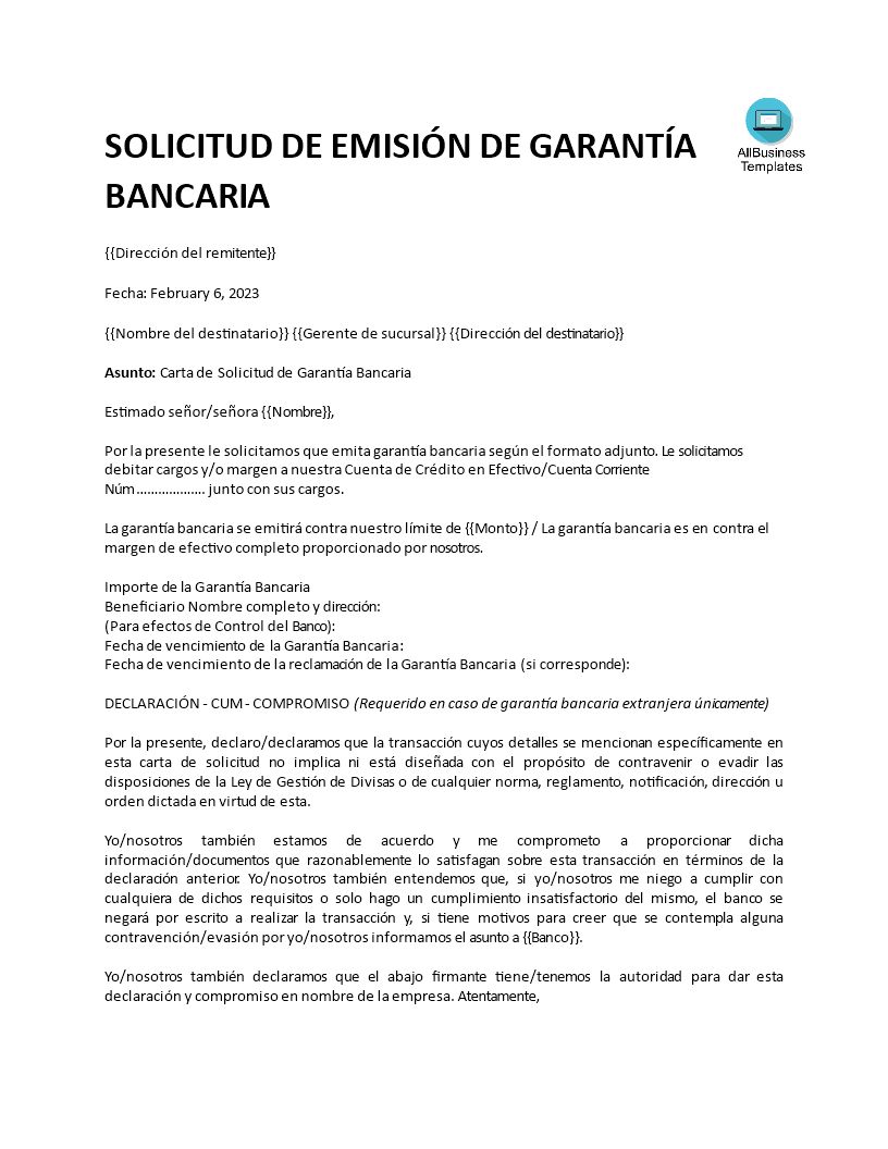 Carta de Garantía Bancaria main image