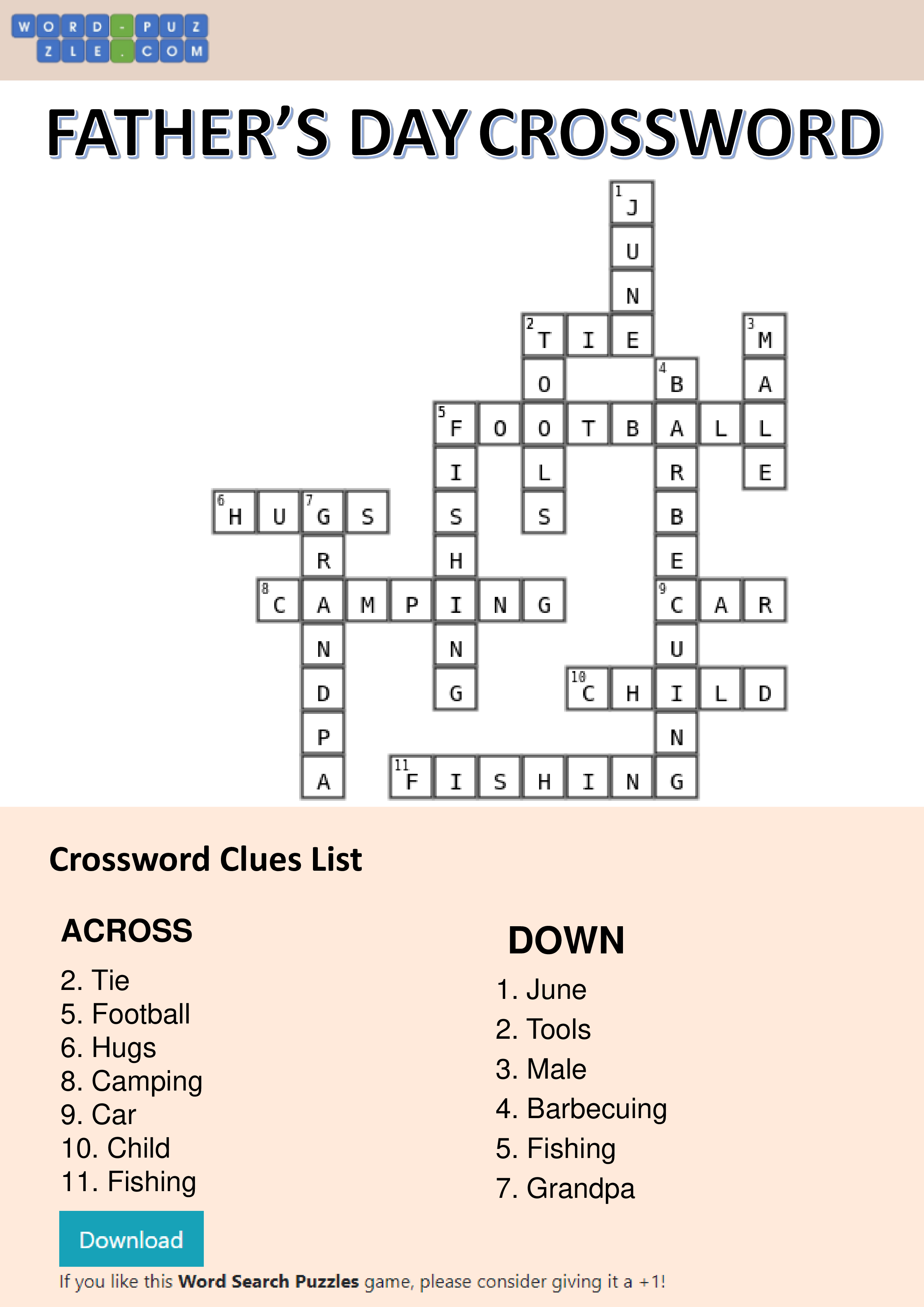 Father's Day Crossword Puzzle | Templates at allbusinesstemplates.com