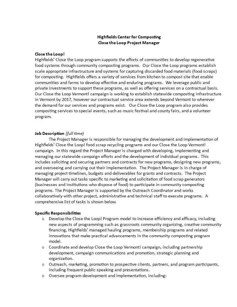 project manager job description template