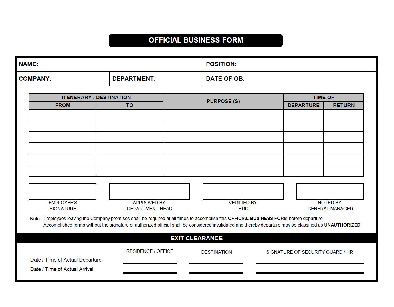 official business form modèles