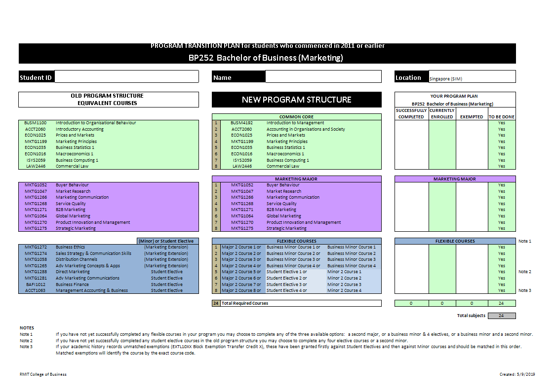 Program Transition Plan for Students sheet main image