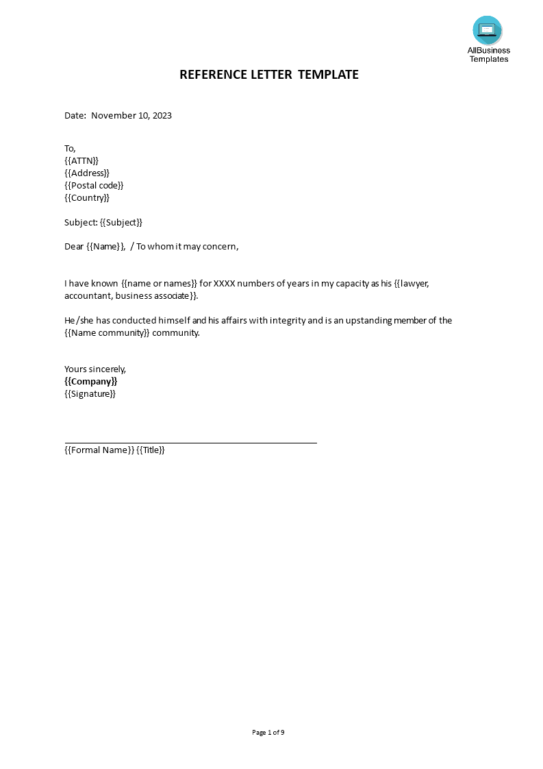 Kostenloses Bank Reference Letter