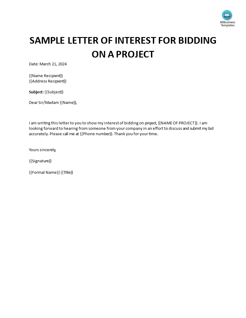 letter of interest format for project voorbeeld afbeelding 