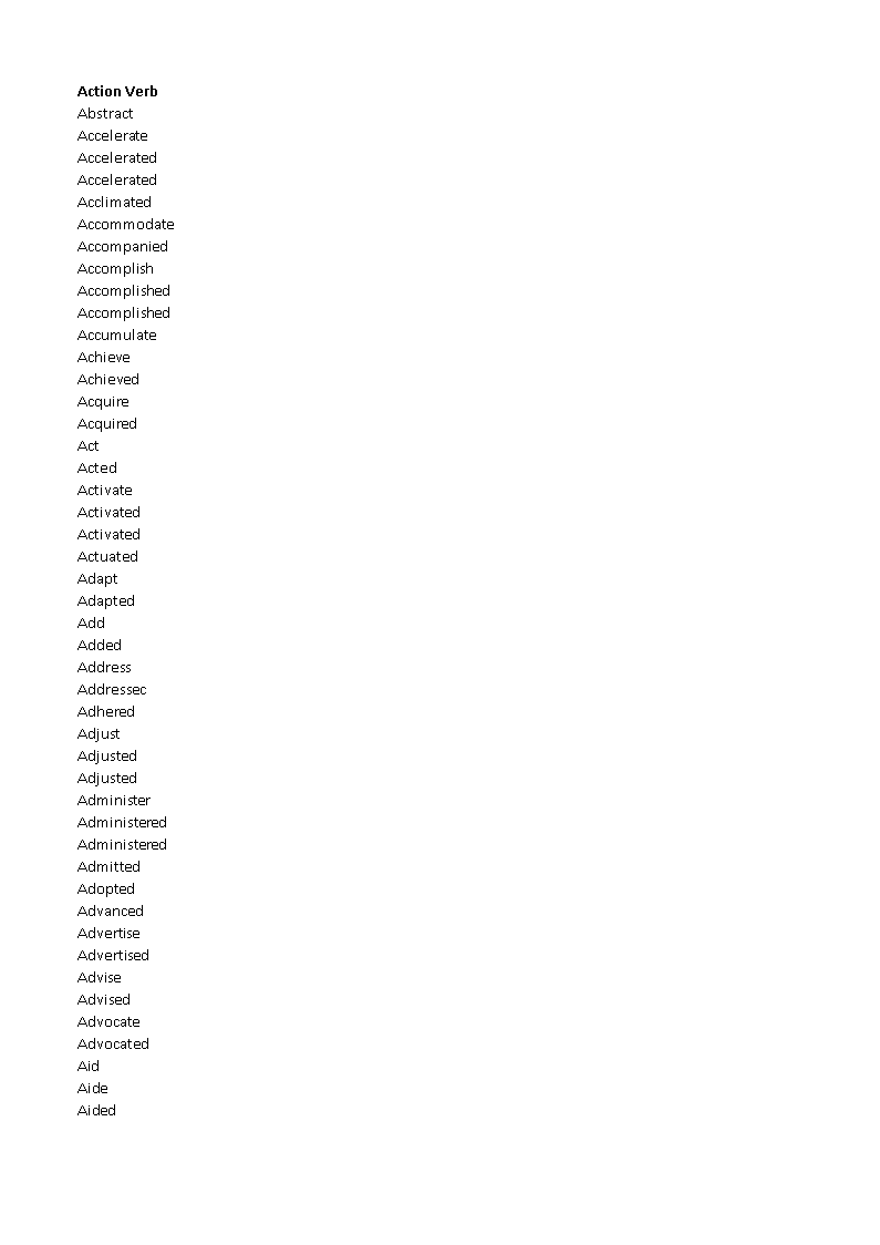 action verbs list template