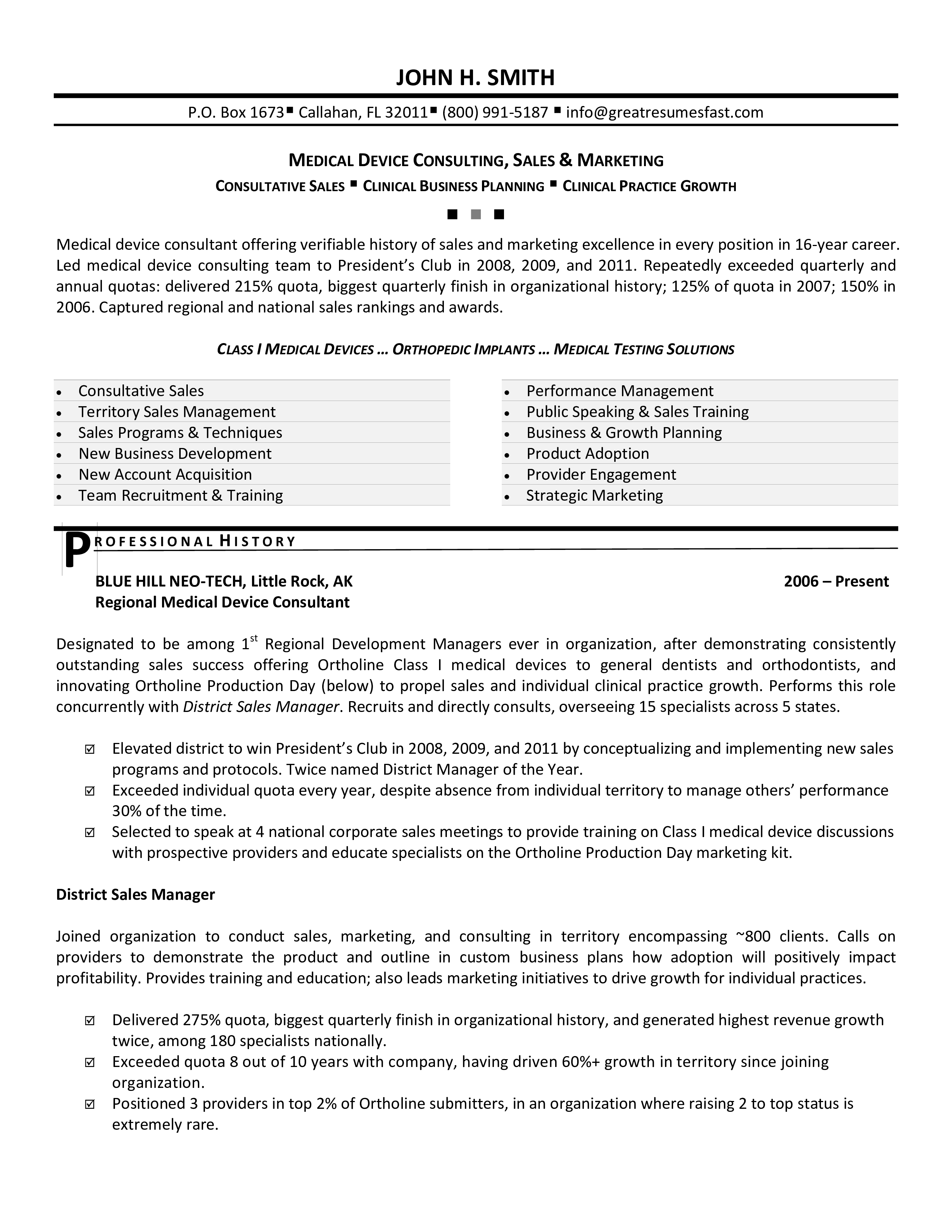 medical device sales cv Hauptschablonenbild