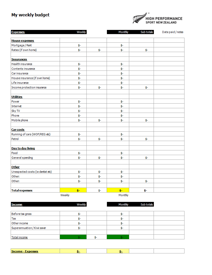 Excel Weekly Home Budget main image