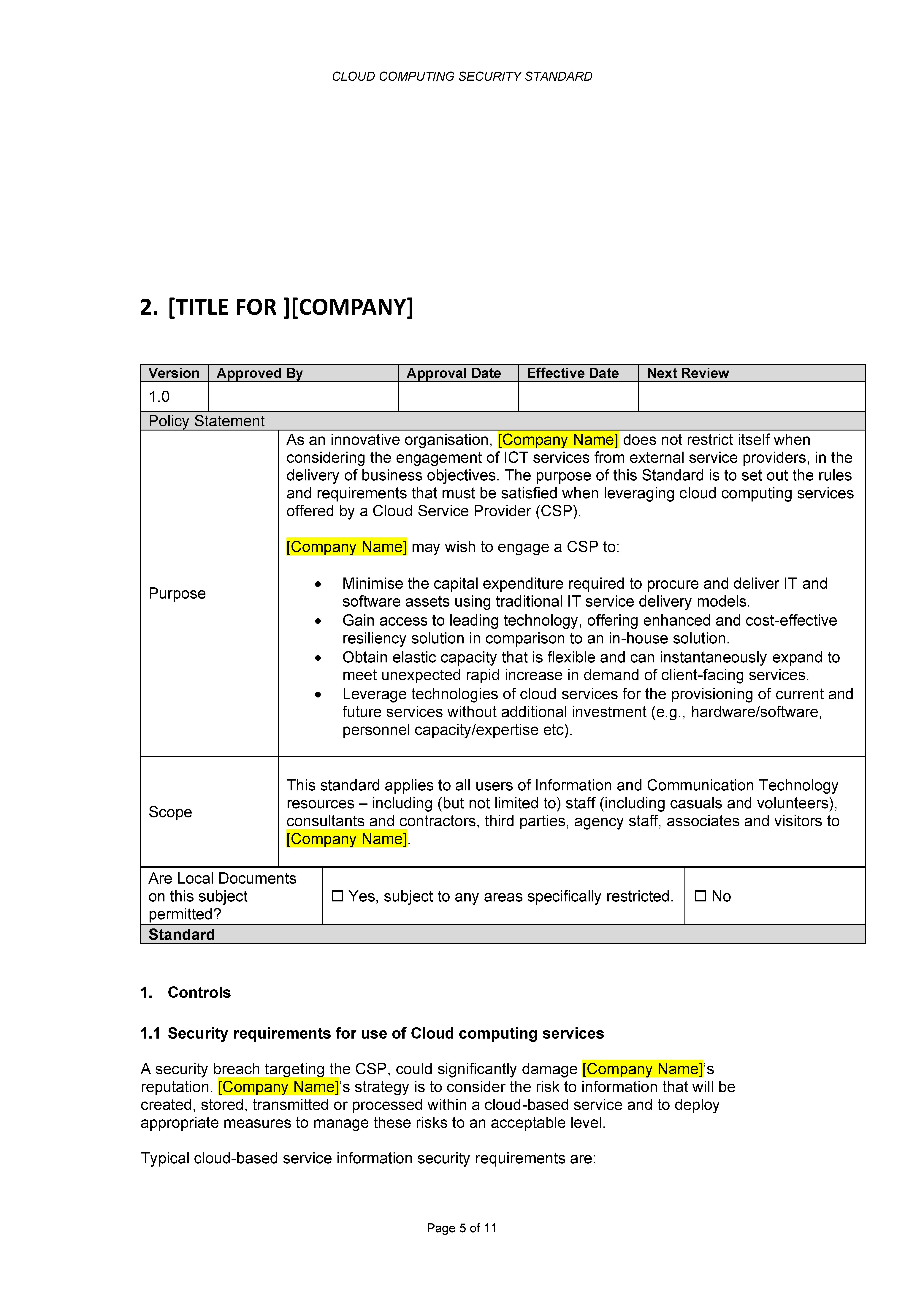 cloud computing it security standard template