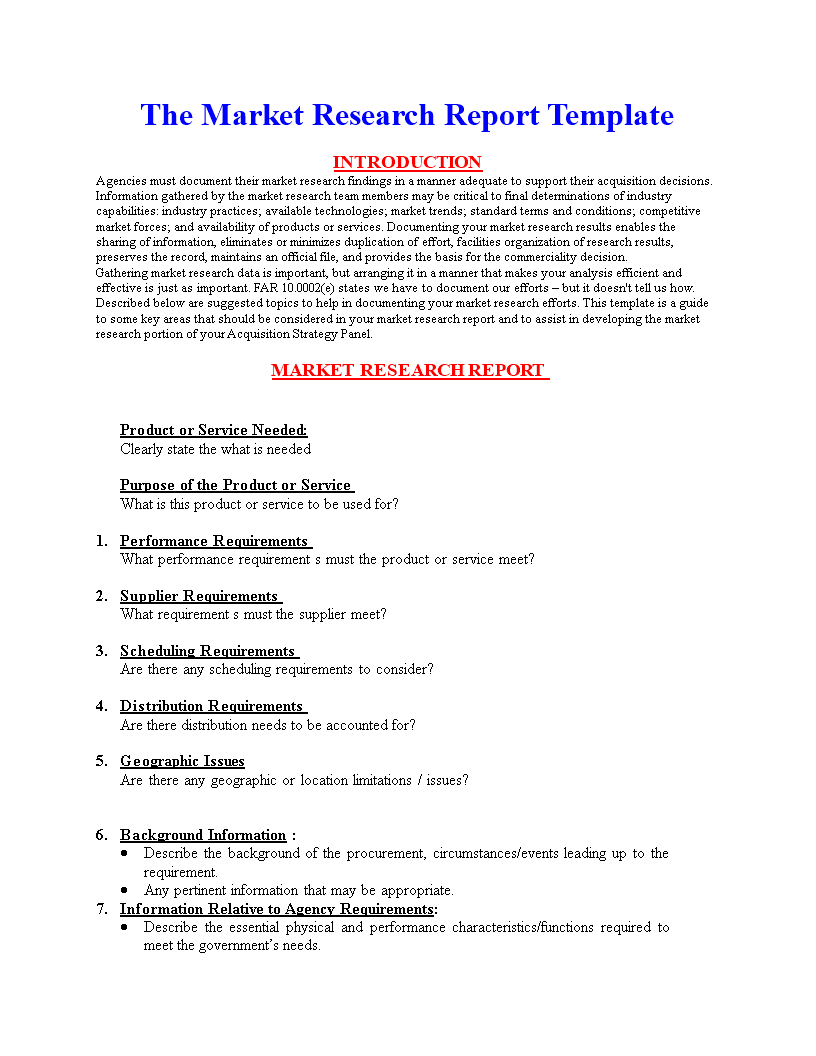 Kostenloses Market Research Report Format For Market Research Report Template