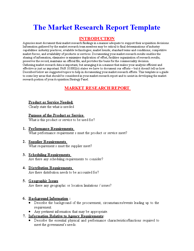 format of market research report