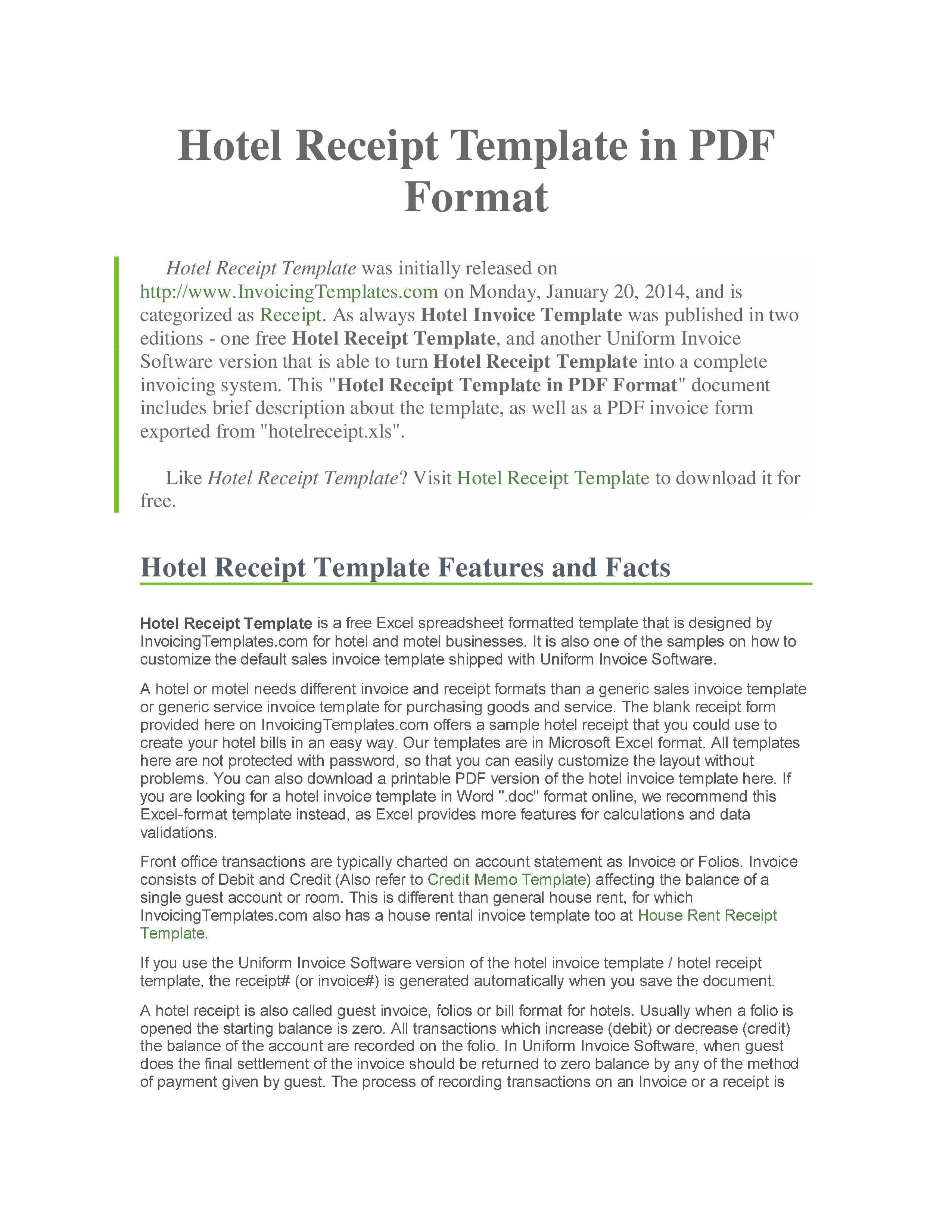 Hotel Receipt Template with Instructions main image