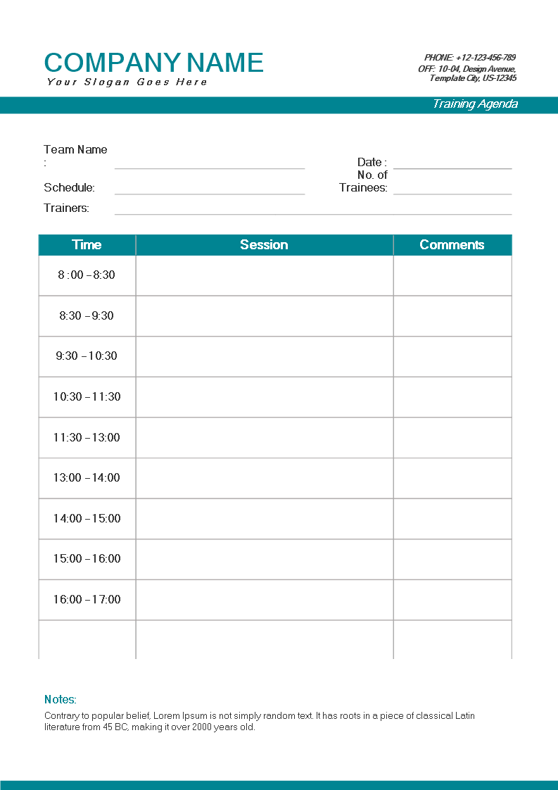 blank training agenda example template