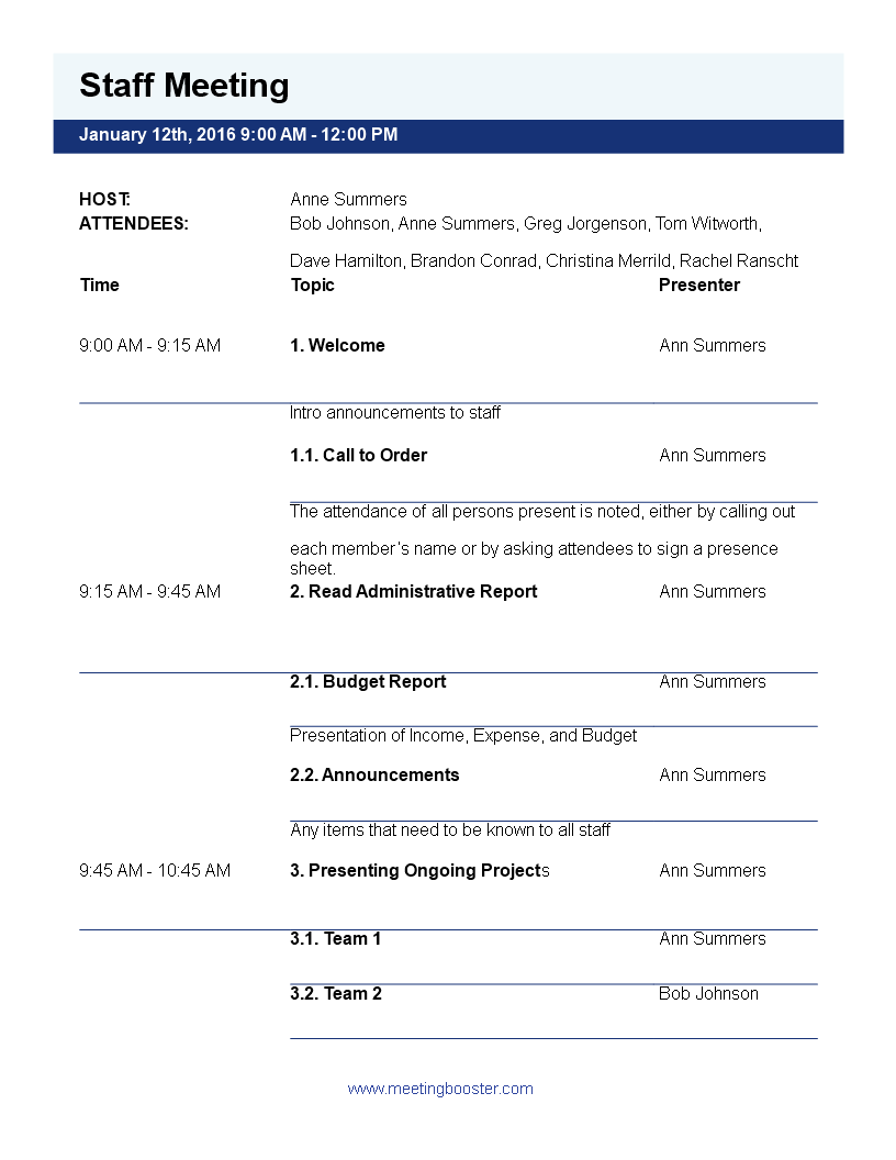 team meeting agenda template