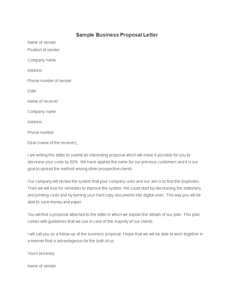 business proposal to decrease costs letter template