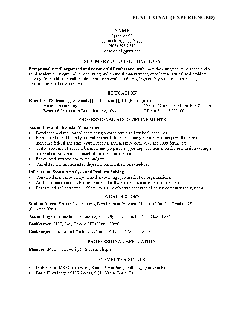 professional resume sample modèles