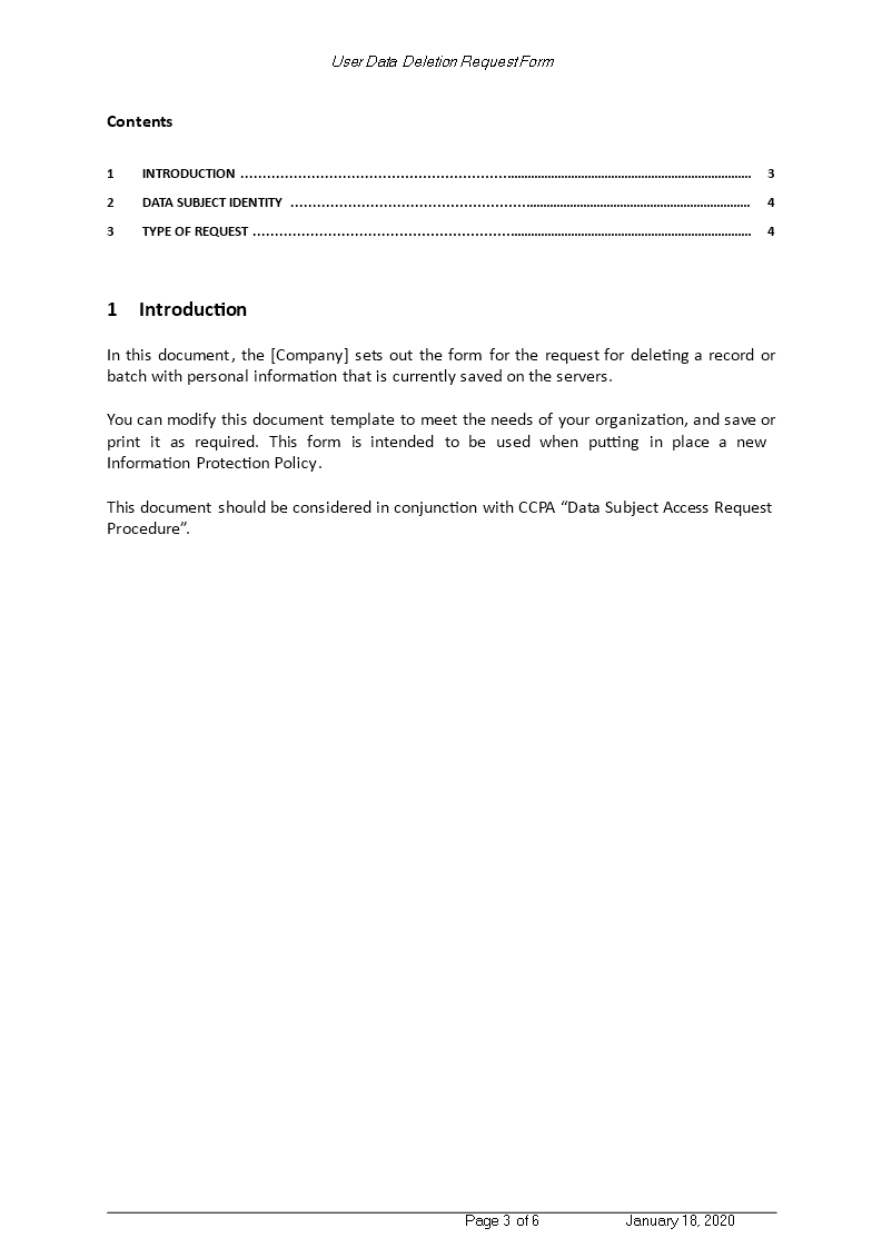 ccpa personal information deletion request form template