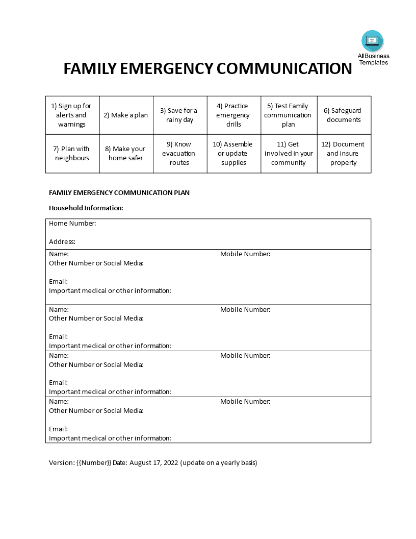 family emergency communication voorbeeld afbeelding 