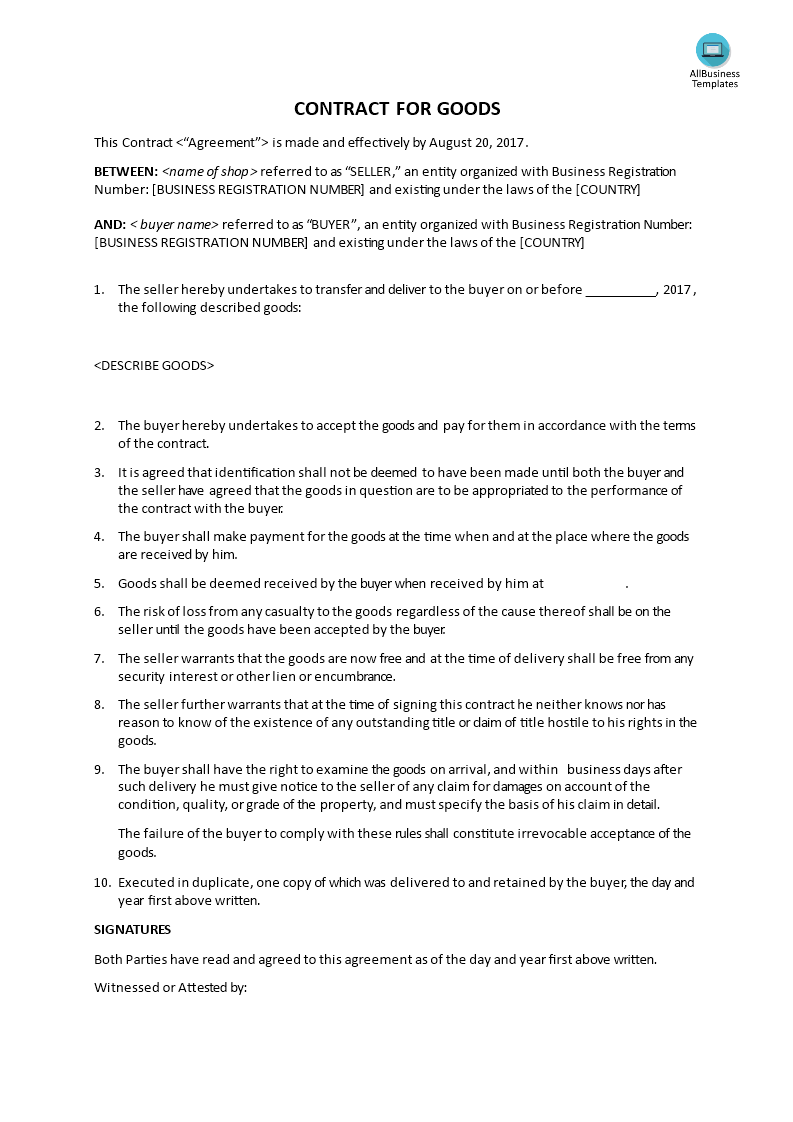contract of goods template
