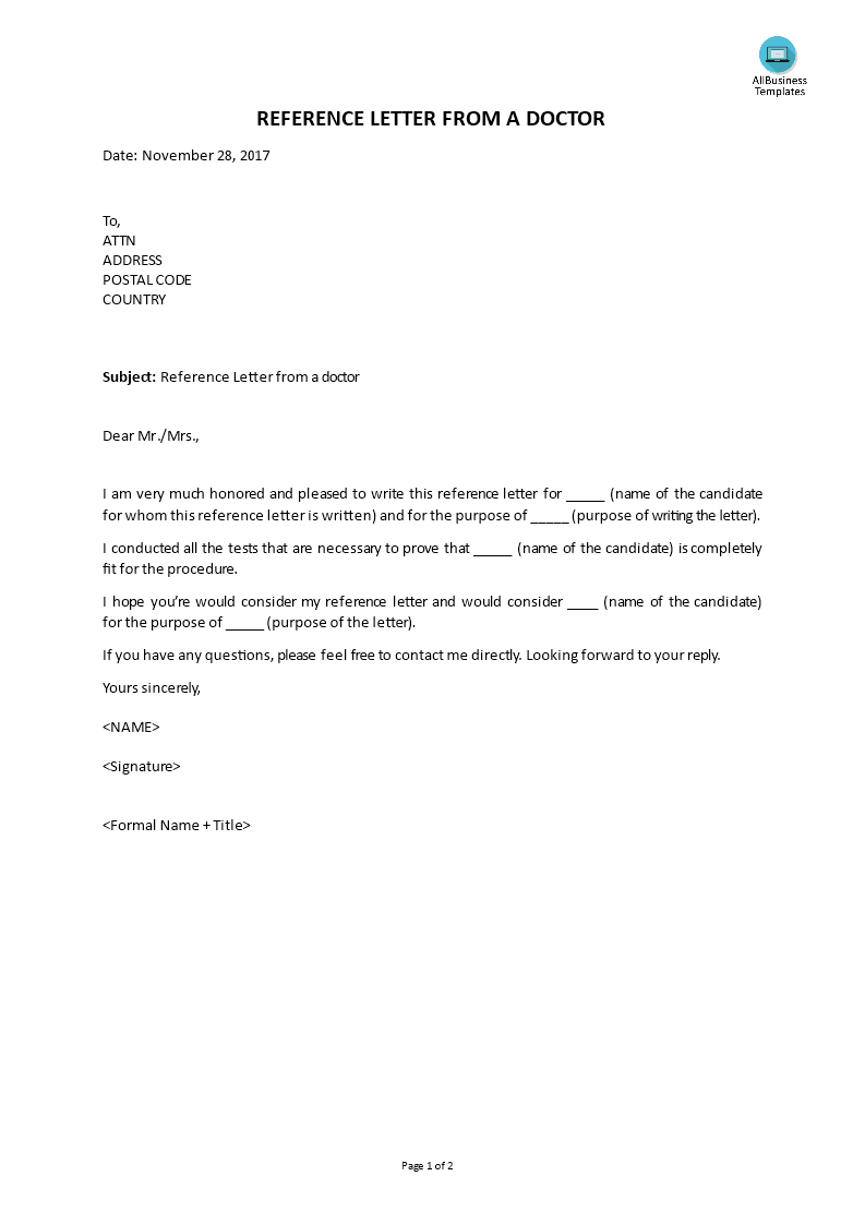 reference letter from a doctor voorbeeld afbeelding 