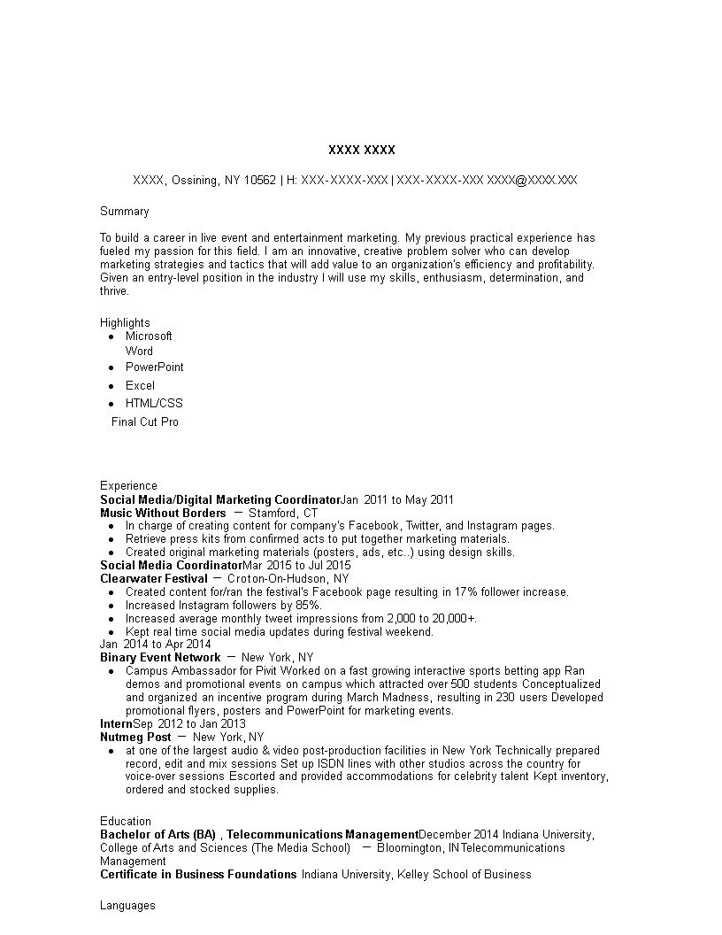 digital marketing coordinator resume template