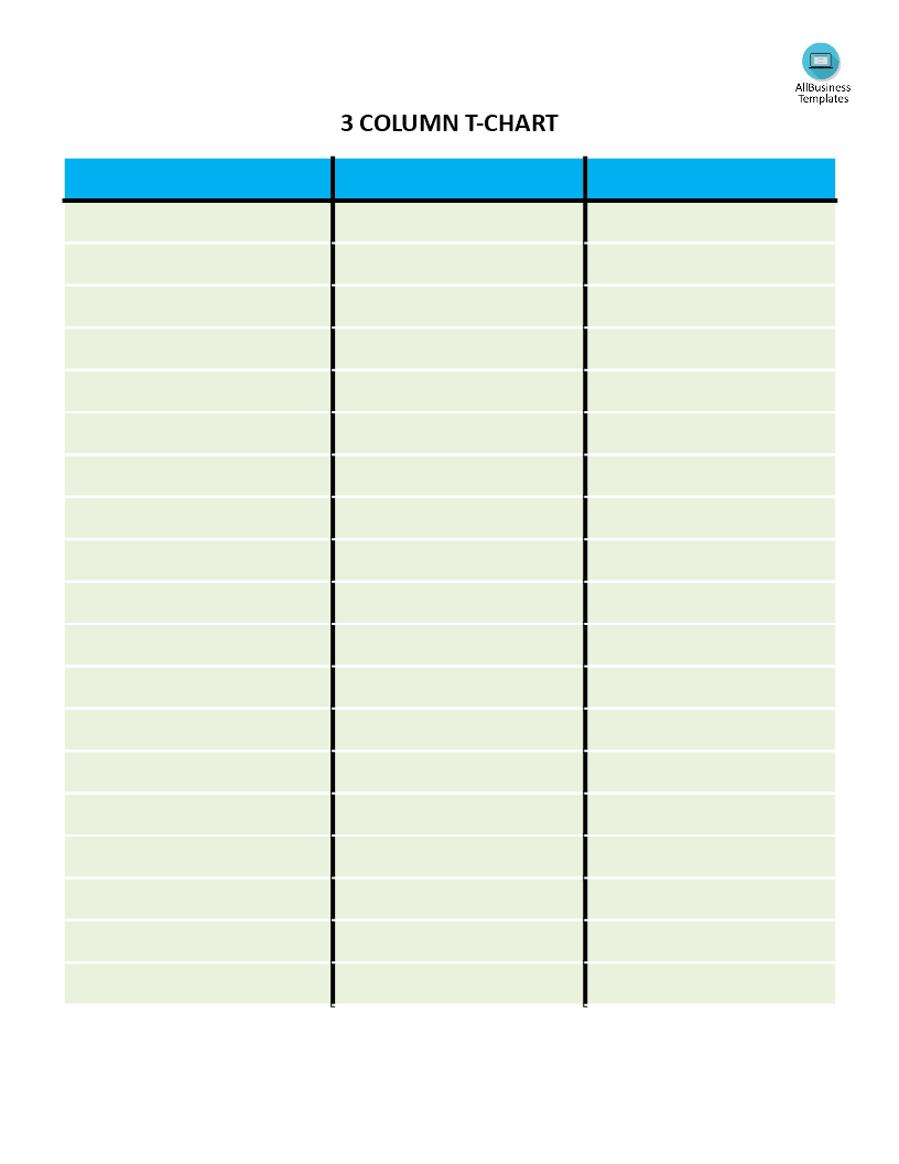T Chart with 21 Columns  Templates at allbusinesstemplates.com Inside 3 Column Word Template