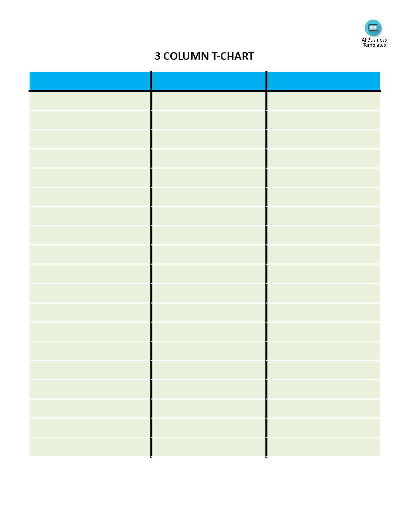 Kostenloses T Chart with 25 Columns Within 3 Column Word Template