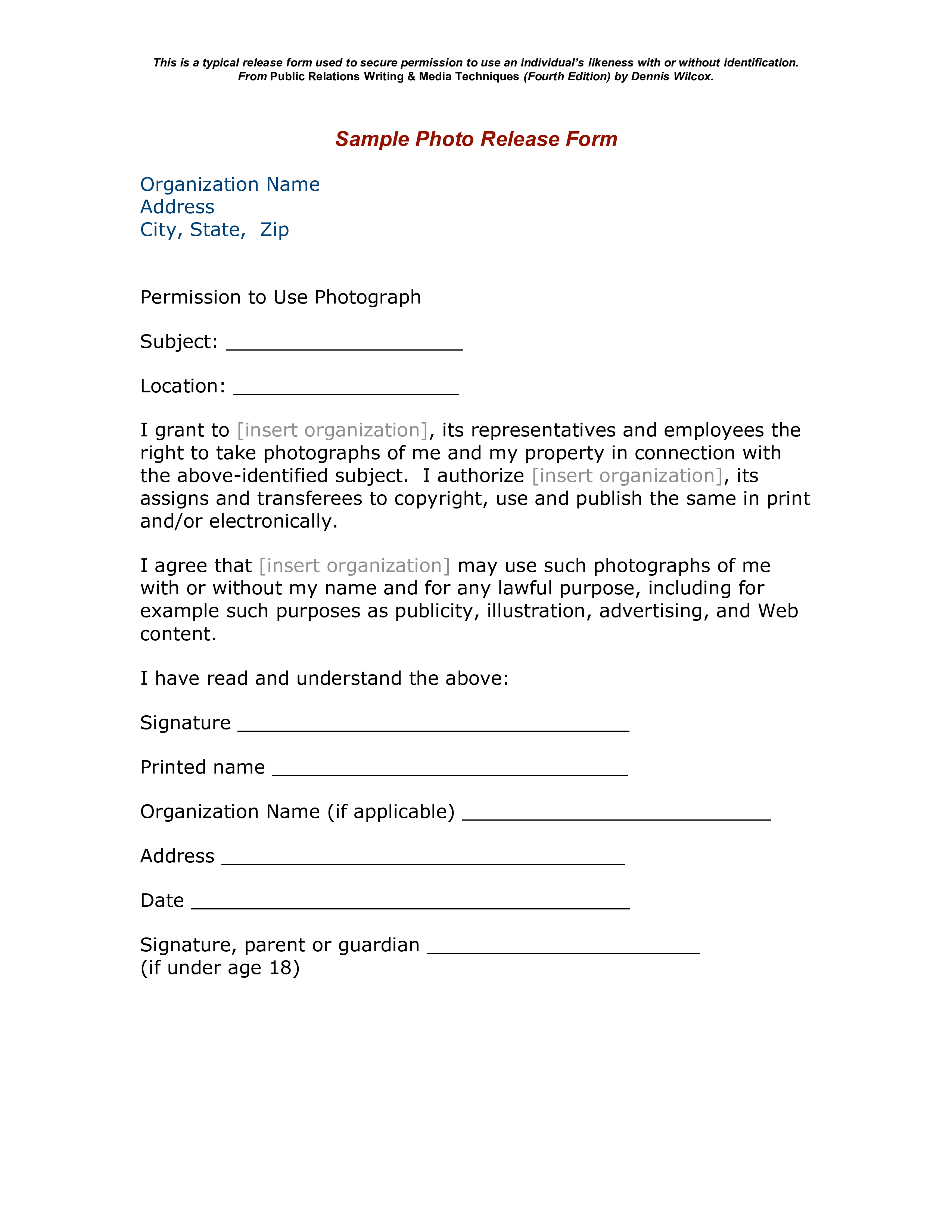 photo release form template