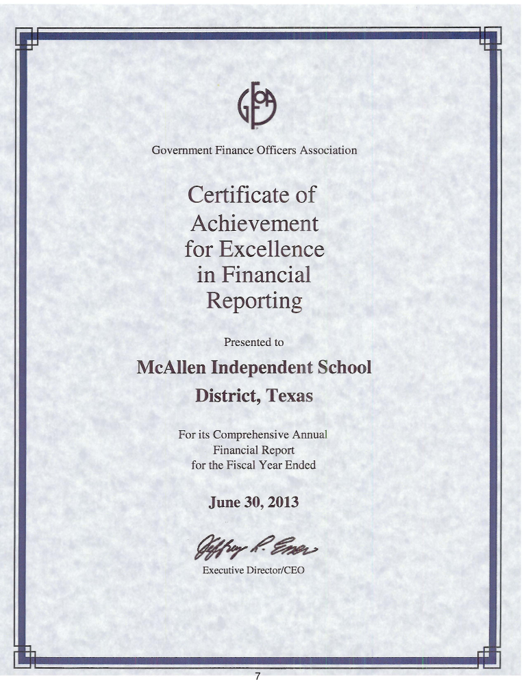 certificate of achievement excellence financial reporting voorbeeld afbeelding 