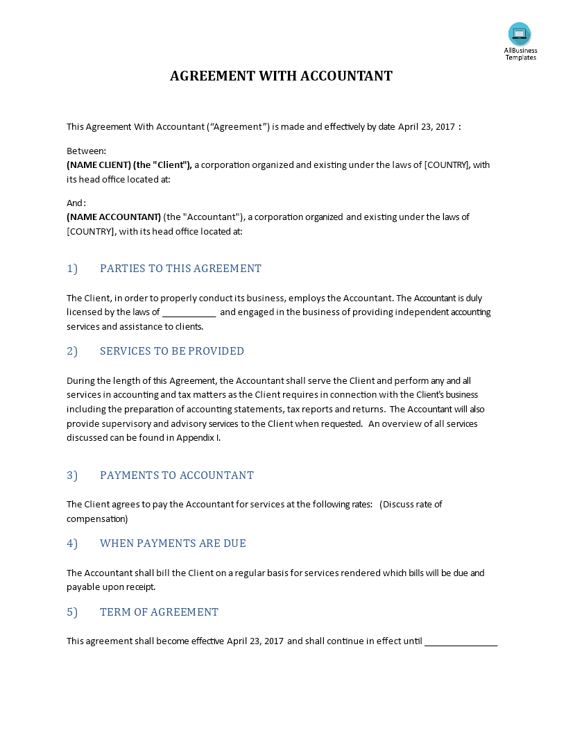 agreement with accountant template voorbeeld afbeelding 