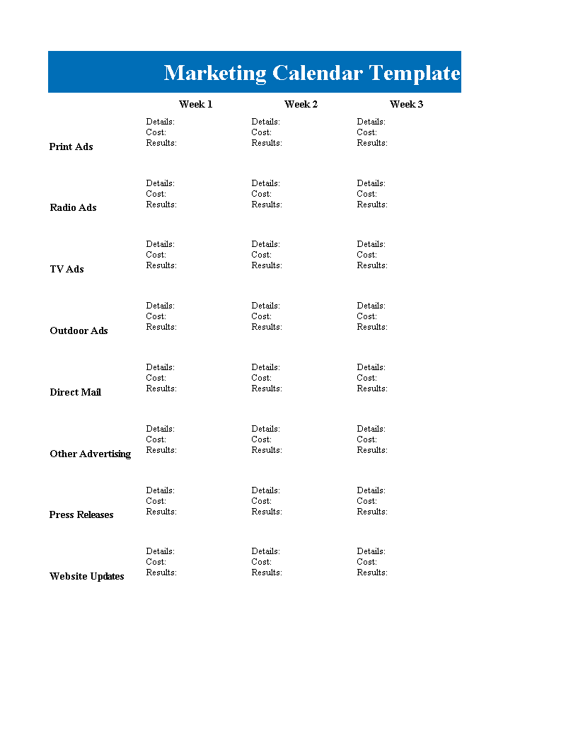 marketing calendar template template