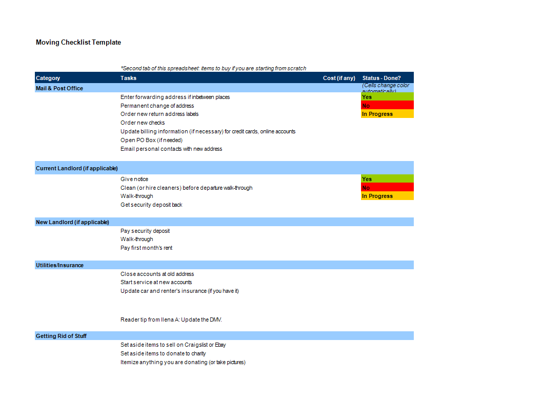 Moving checklist for smooth relocation 模板