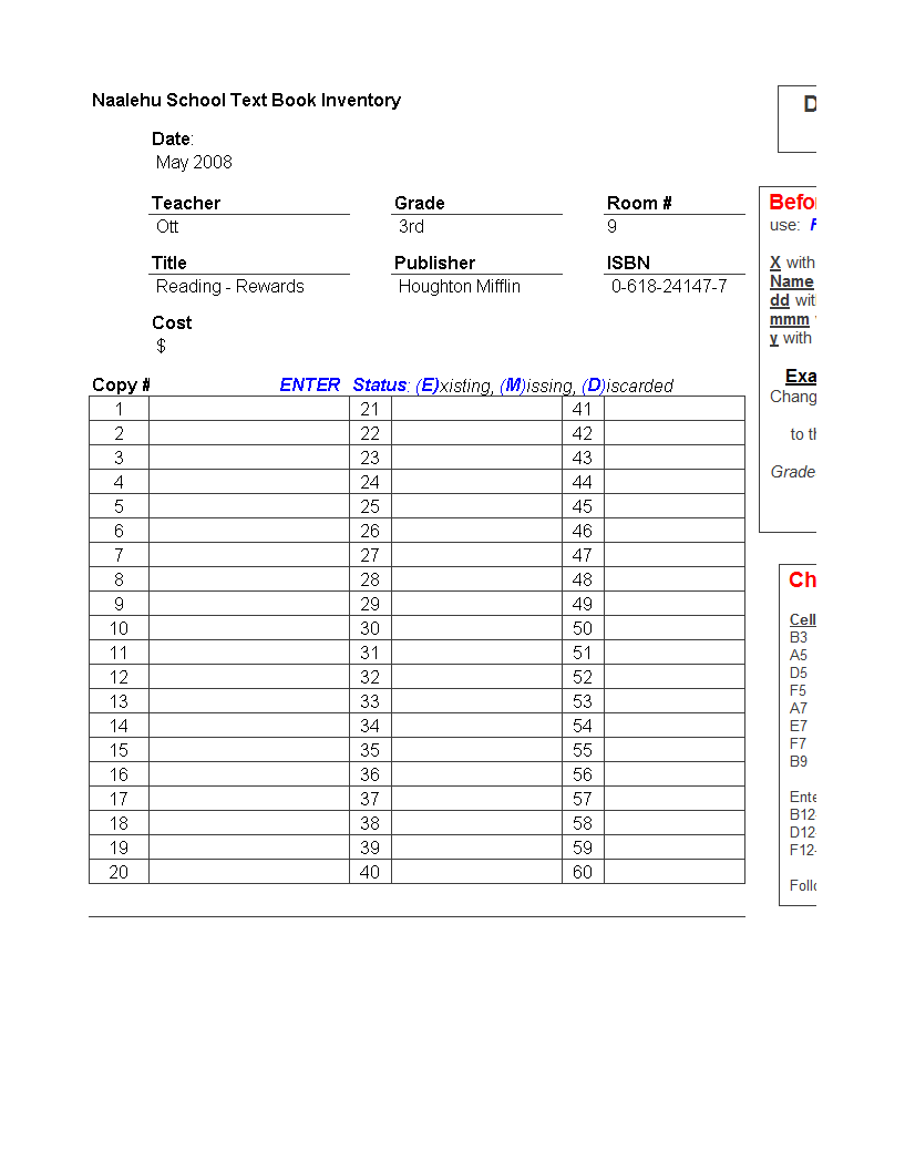 book inventory template