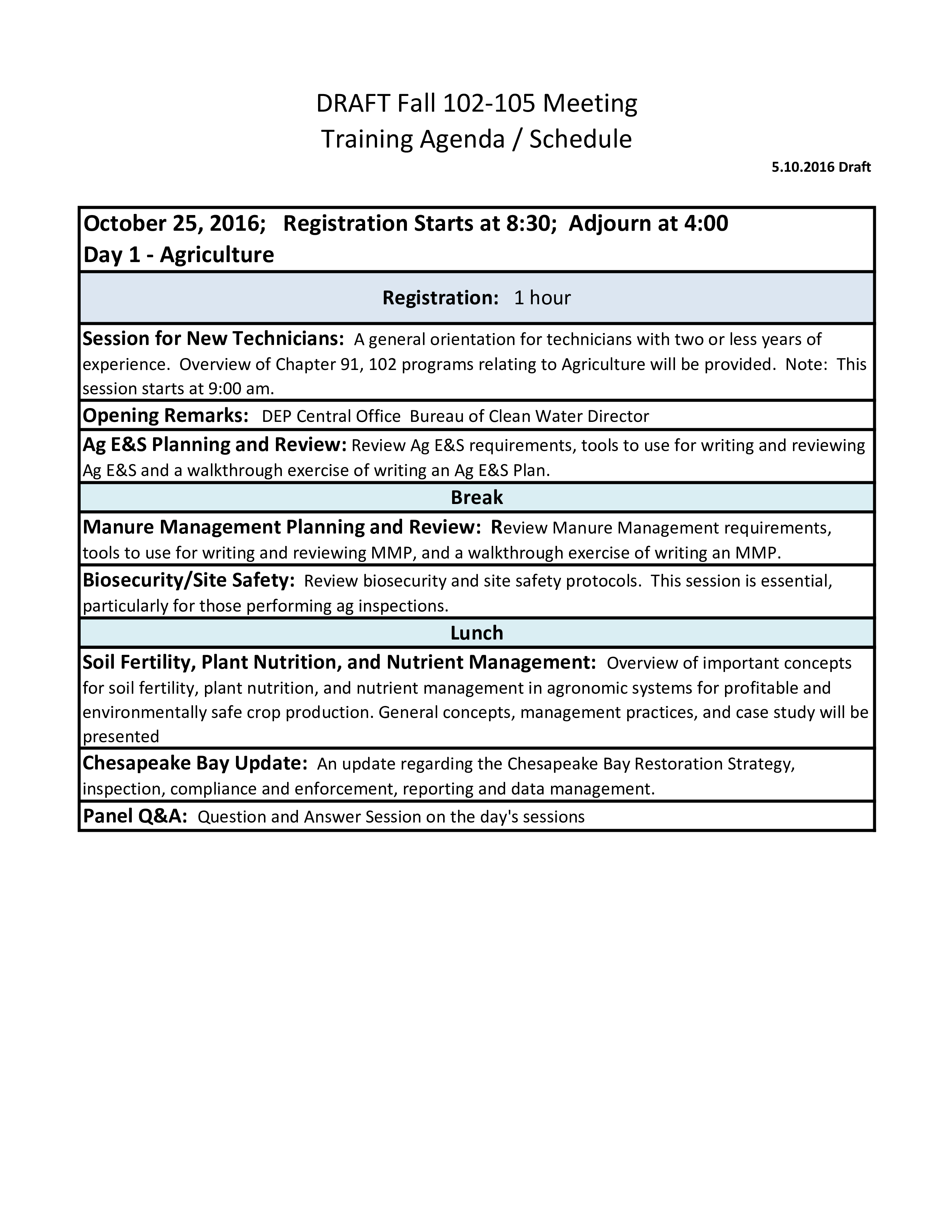 training agenda schedule modèles