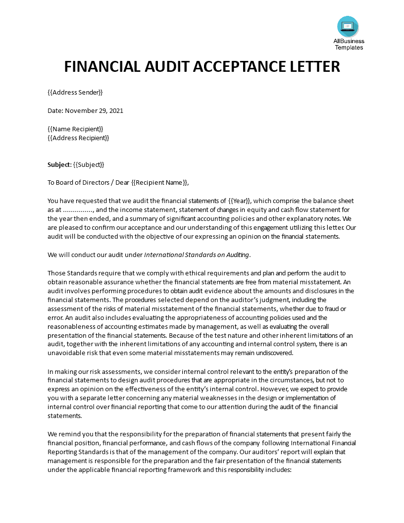 internal audit assignment letter