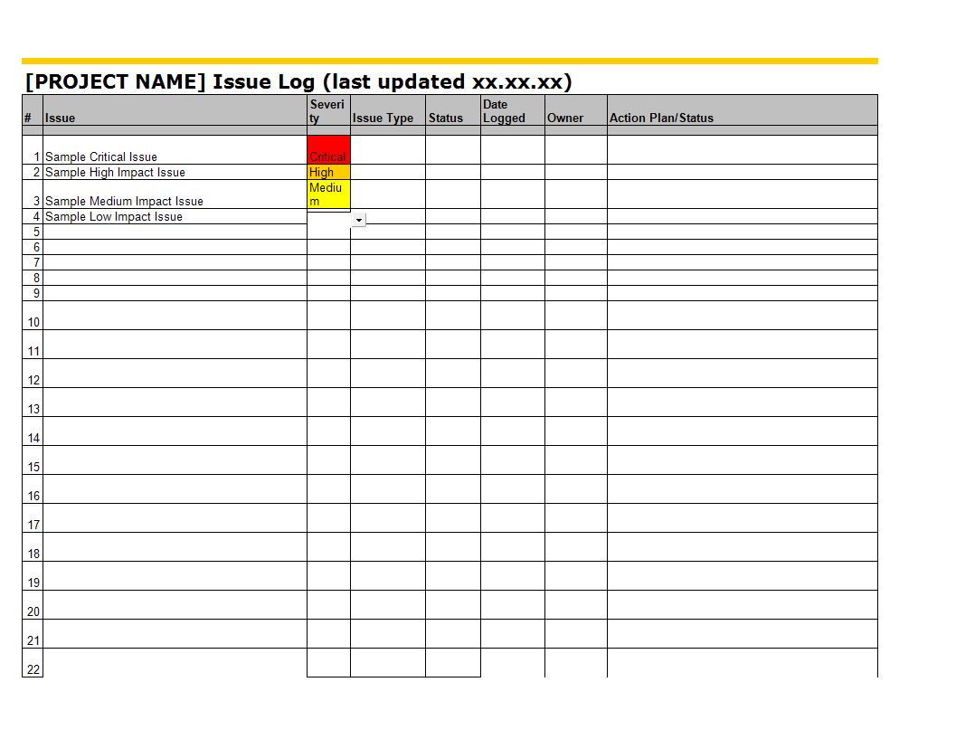 university issue and risk tracking in excel format template