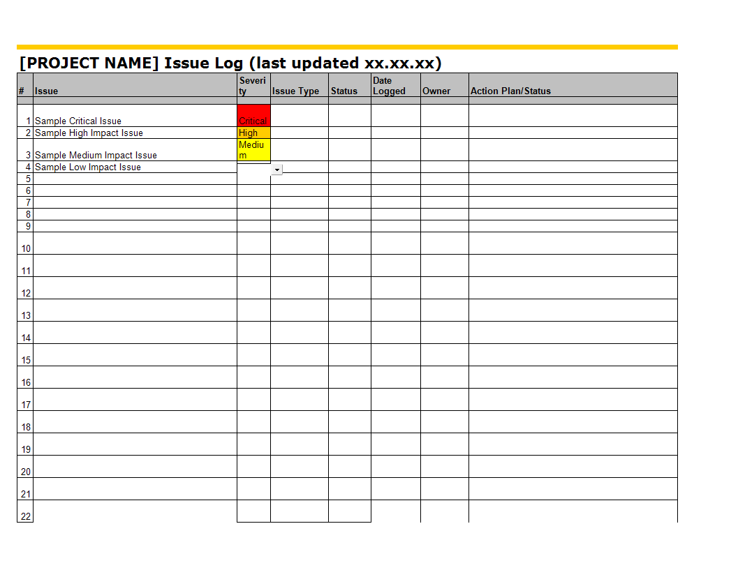 university issue and risk tracking in excel format Hauptschablonenbild